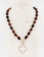 Brown Acrylic Beaded 18” Necklace with Pearlized Cross