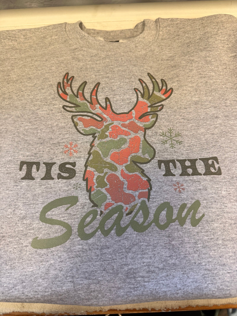 Youth Tis The Season Camo Deer Crewneck