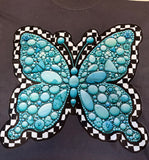Turquoise Checkered Butterfly Tshirt