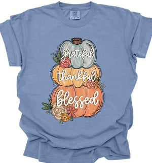 Grateful, Thankful, Blessed Stacked Pumpkin Tee