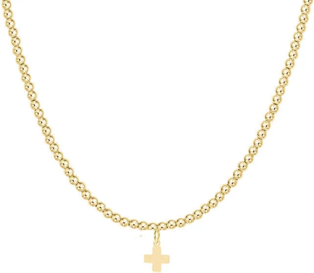 15in Choker Classic Gold 3mm Bead -Signature Cross Gold Charm