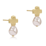 Signature Cross Small Gold Stud- Classic Pearl