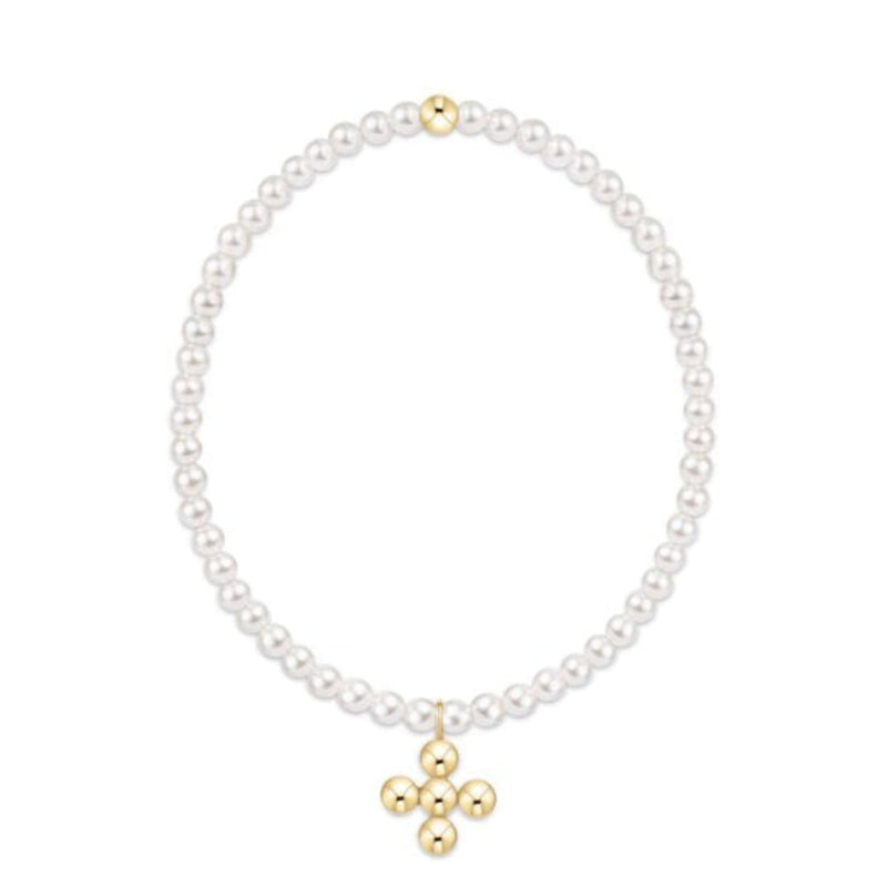 Classic Pearl 3mm Bracelet- Signature Cross 4mm Beaded Gold Charm