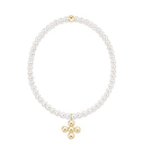 Classic Pearl 3mm Bracelet- Signature Cross 4mm Beaded Gold Charm