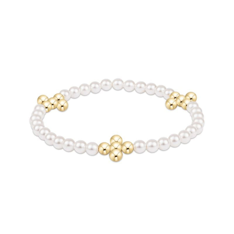 Beaded 4mm Gold Signature Cross 4mm Pearl Bracelet
