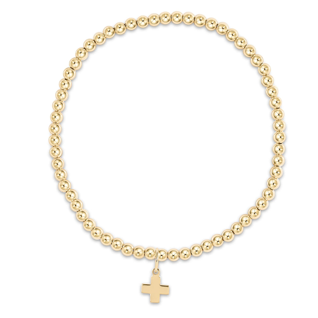Classic Gold 3mm Bead Bracelet Signature Cross Gold Charm -Off White-