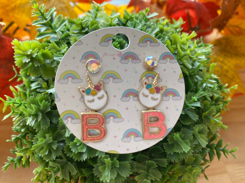 Unicorn initial earrings