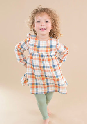 Muslin Plaid ruffle dress & leggings