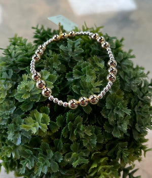 Classic Joy Pattern 6mm Bead Bracelet Mixed Metal